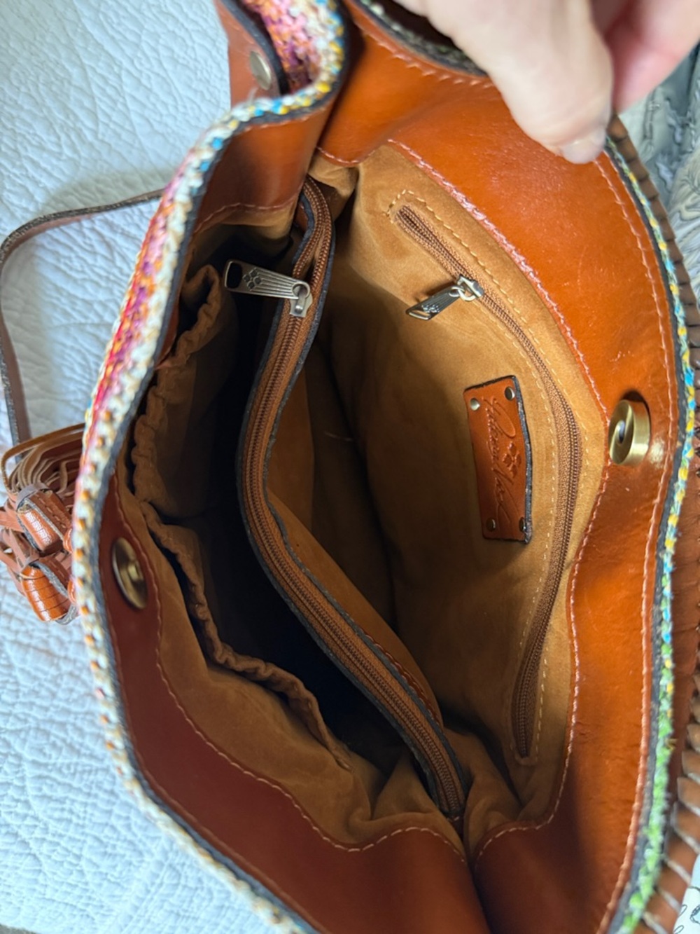 Patricia Nash Leather-Trim Multicolor Crochet Bucket Bag - Brown - Picture 11 of 12